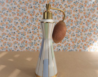 Vintage Bavaria Pastel and Gold Trim Geometric Porcelain Perfume Bottle Atomizer