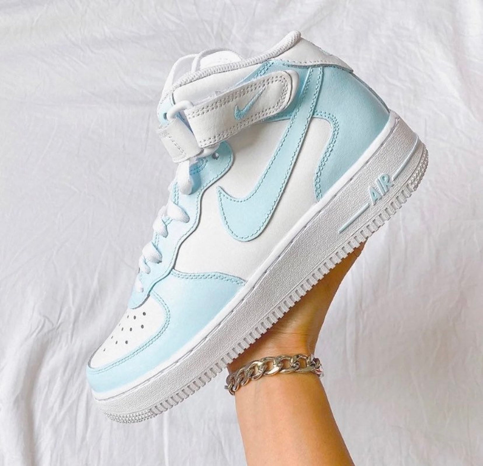 Light blue custom painted air jordan 1 mid | Etsy