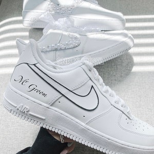 Groom wedding Mr air force 1 sneakers personalized black white bachelorette shoes