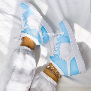 Baby Blue Custom Air Jordan 1 Mid - Unisex Nike shoes, AIR JORDAN 1 image 2