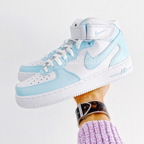 Custom Nike Air Force 1 Mid Baby Blue Light Blue Black - Etsy