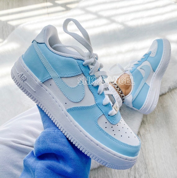 Nike Custom Air Force 1 Low Blue and Light Blue Sneakers - Etsy