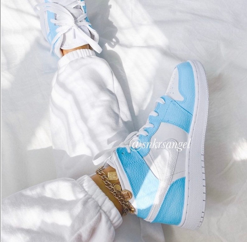 Baby Blue Custom Air Jordan 1 Mid - Unisex Nike shoes, AIR JORDAN 1 image 4