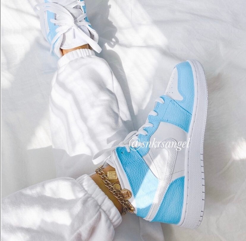 Baby Blue Custom Air Jordan 1 Mid Unisex Nike Shoes AIR - Etsy