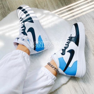 Custom nike air force 1 mid blue black