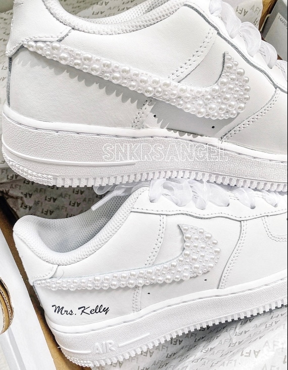 Zapatillas personalizadas Nike Wedding baile de graduacion zapatos de novia de cristal swarovski perla de graduacion zapatillas bling de boda blancas air force 1 AF1 Etsy Espana
