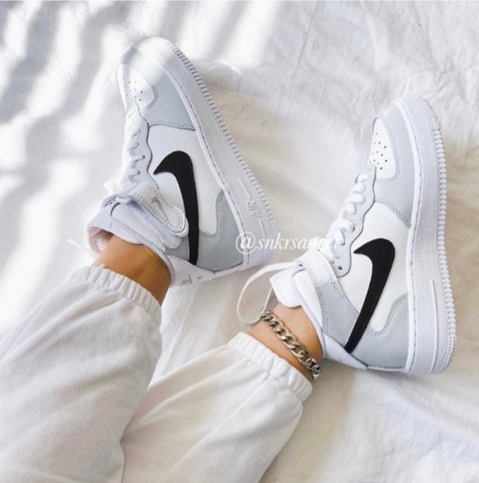 Custom Nike Air Force 1 Mid Light Gray Grey Black - Etsy