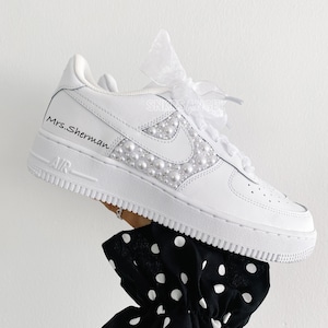 Bling wedding bride personalized sneakers pearl swarovski air force 1 nike shoes image 5