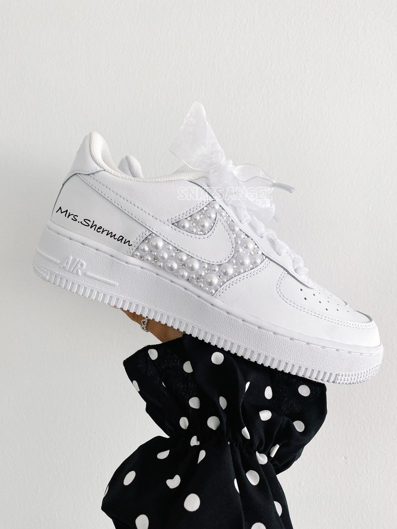 Bling wedding bride personalized sneakers pearl swarovski air force 1 nike shoes image 5