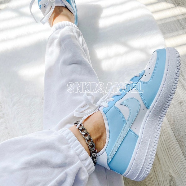 Nike custom air force 1 low blue and light blue sneakers