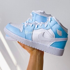 Baby Blue Custom Air Jordan 1 Mid - Unisex Nike shoes, AIR JORDAN 1 image 3