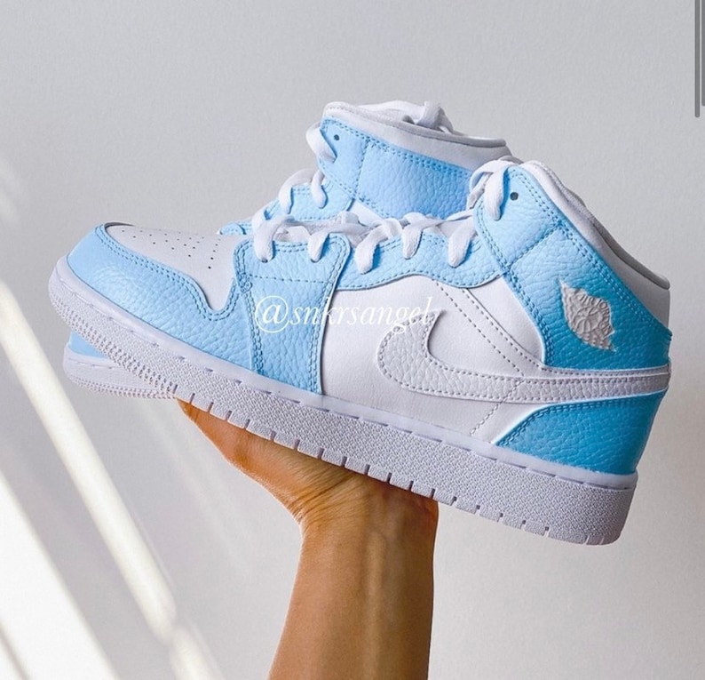 Baby Blue Custom Air Jordan 1 Mid - Unisex Nike shoes, AIR JORDAN 1 image 3