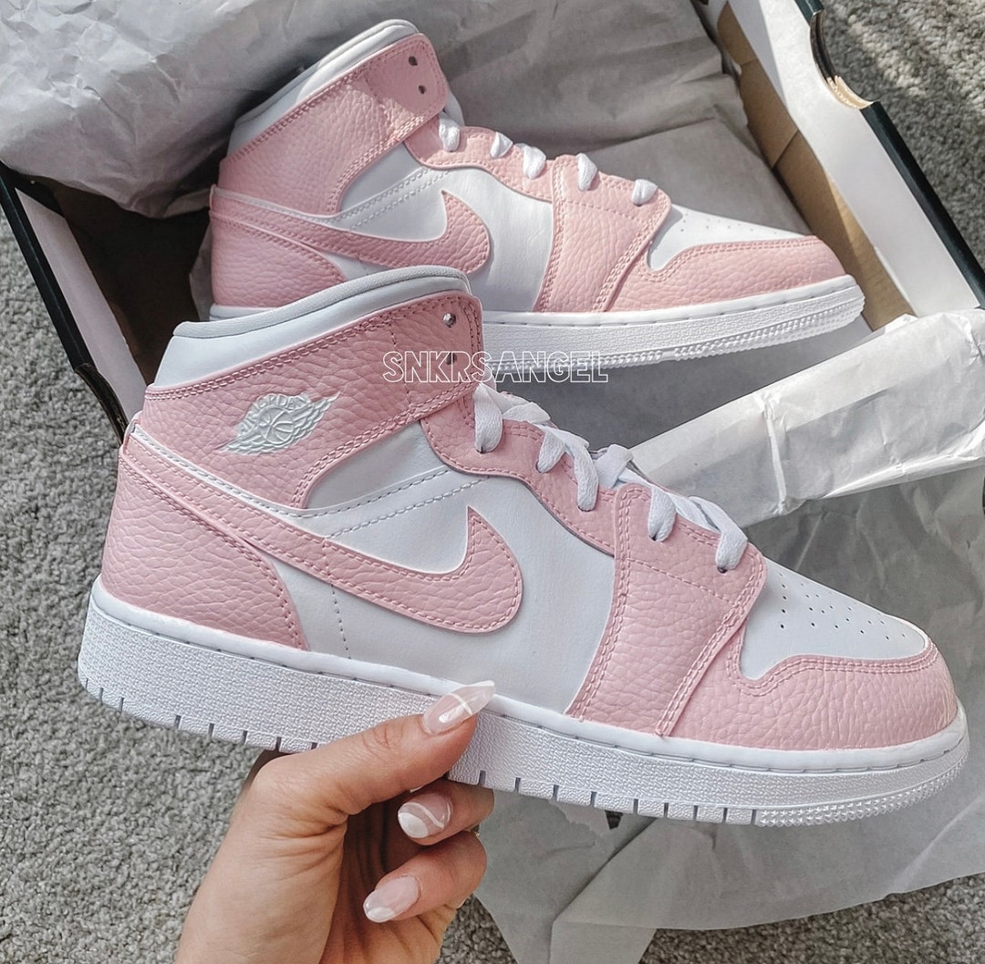 Nike Custom Air Jordan 1 Mid Sneakers Petal Pink - Etsy