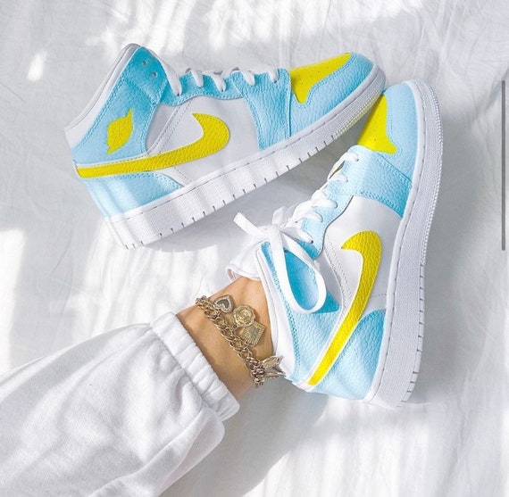 baby blue and yellow jordans