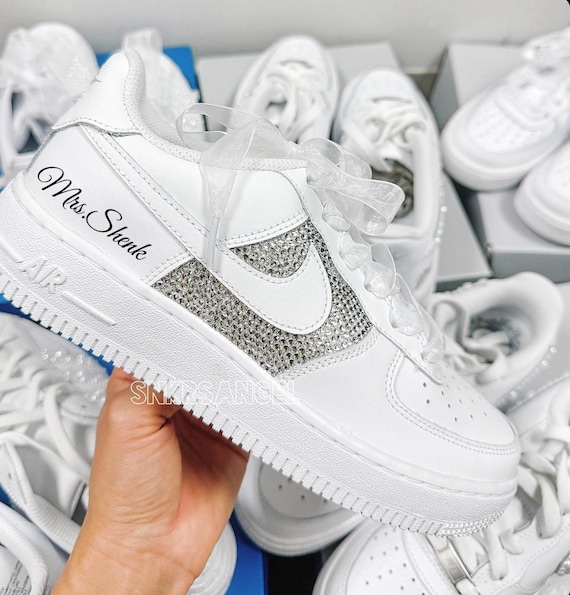 White Nike Shoes Bedazzled Air Force Ones Adult White Nike Air