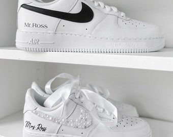 Hochzeitspaar Sneakers Air Force 1 Bling Swarovski Perle schwarz Mr Mrs 2 Paar Turnschuhe personalisierte Schuhe