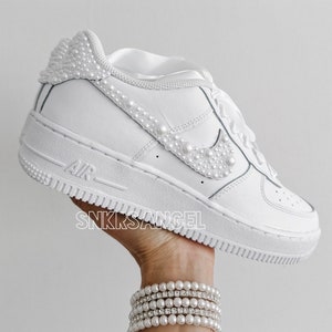 Nike Wedding personalized sneakers, prom, graduation pearl swarovski crystal bridal shoes, air force 1 AF1 white wedding bling sneakers