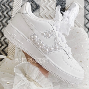 Bling wedding bride personalized sneakers pearl swarovski air force 1 nike shoes image 1
