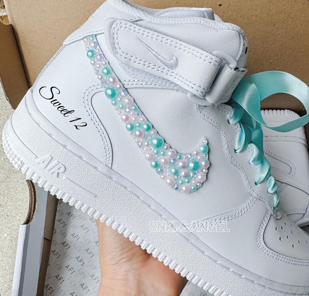 Bridal Birthday Girl Wedding Air Force 1 Mid Nike Sneakers Mermaid