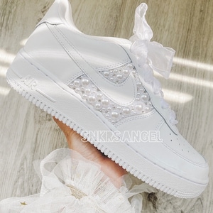 Bling wedding bride personalized sneakers pearl swarovski air force 1 nike shoes image 4