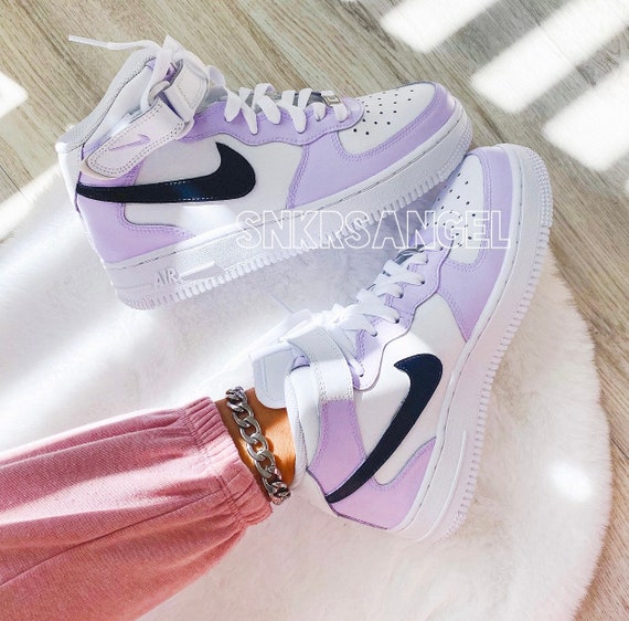 Custom Nike Air Force 1 Mid Lilac Black - Etsy