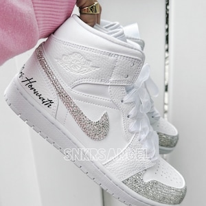 Wedding air jordan 1 mid bride sneakers Mrs shoes rhinestone crystal bling bridal sneakers