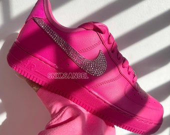 Nike Crystal Rhinestone Air Force 1 Low Bling Sneakers Barbie Pink Hot Pink