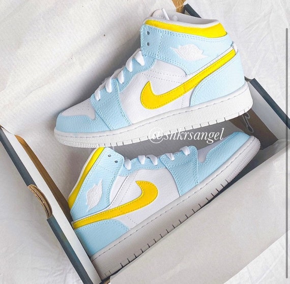 Light Blue Air Jordan 1 Mid Custom - Etsy