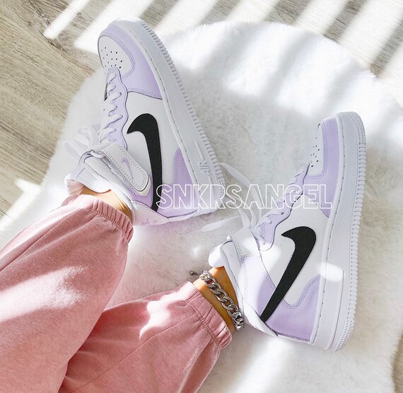 Air Force 1 Custom Mid Two Tone Lilac Light Purple Womens Kids