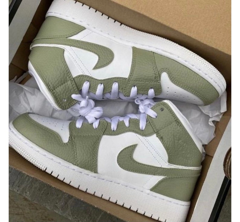 Custom Nike Air Jordan 1 Mid Olive Green Sage Green Avocado Etsy