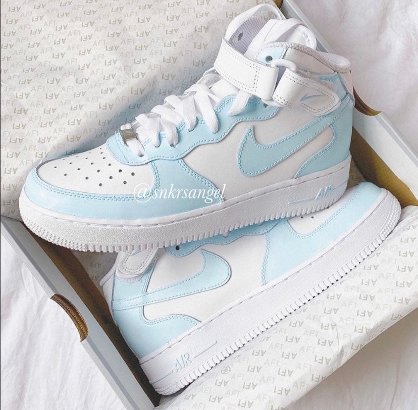 Blue Air Force 1 mid Custom shoes | Etsy