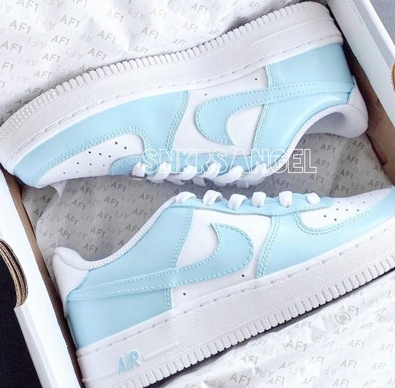Nike custom air force 1 lage baby blauwe lichtblauwe sneakers - Etsy België