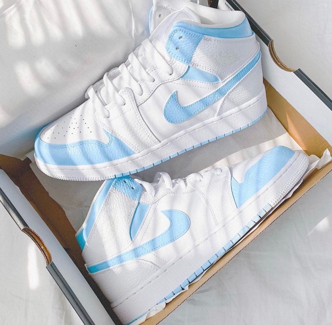 Bleu clair Nike Air Jordan 1 mid personnalisé AJ1 Mid Etsy Canada