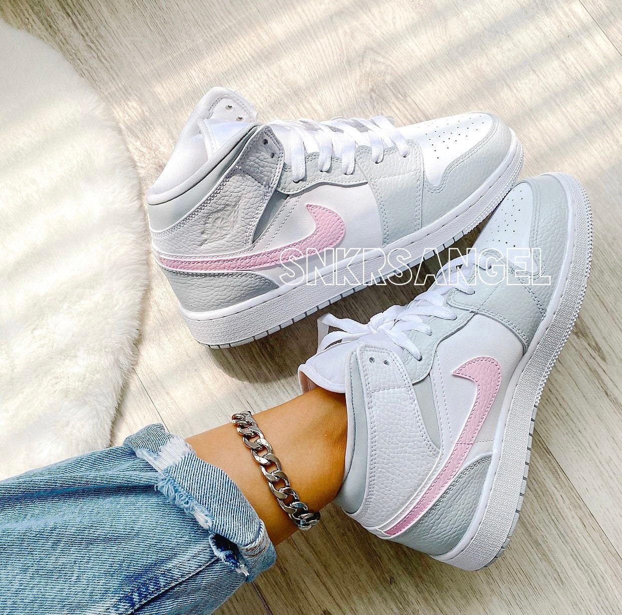 gray and pink air jordans