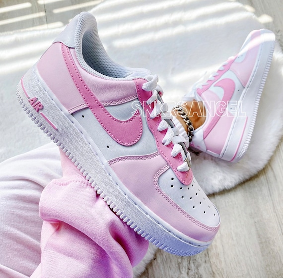 Custom nike air force 1 low baby pink/hot pink sneakers