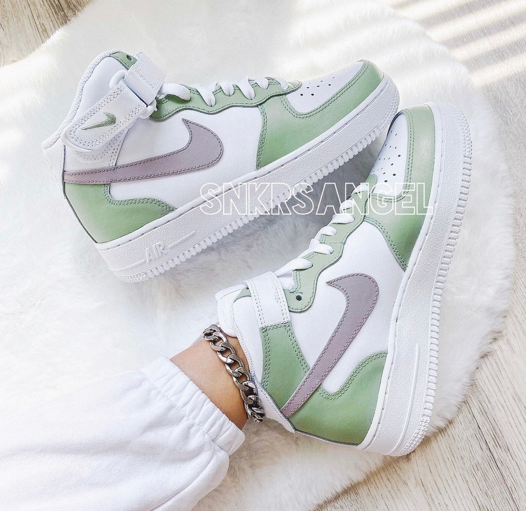 Custom Nike Air Force Mid Avocado Sage Green Brown