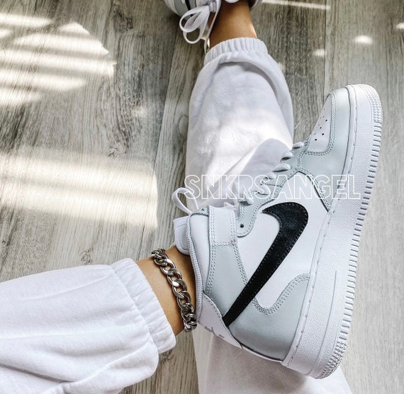 Custom Nike Air Force Ones Light Gray - Custom AF1 Mid - Custom Painted  Shoes for Men and Women