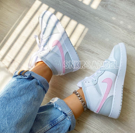 Custom nike air jordan 1 gris claro medio rosa bebé | Etsy España