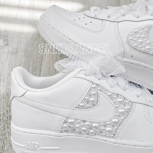 Bling wedding bride personalized sneakers pearl swarovski air force 1 nike shoes image 3