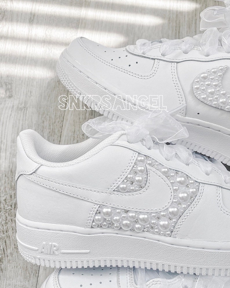 Bling wedding bride personalized sneakers pearl swarovski air force 1 nike shoes image 3