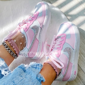 Nike air force 1 low custom baby pink, rhinestones crystals bling sneakers