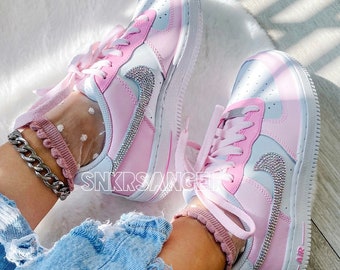 Nike air force 1 low custom baby pink, rhinestones crystals bling sneakers