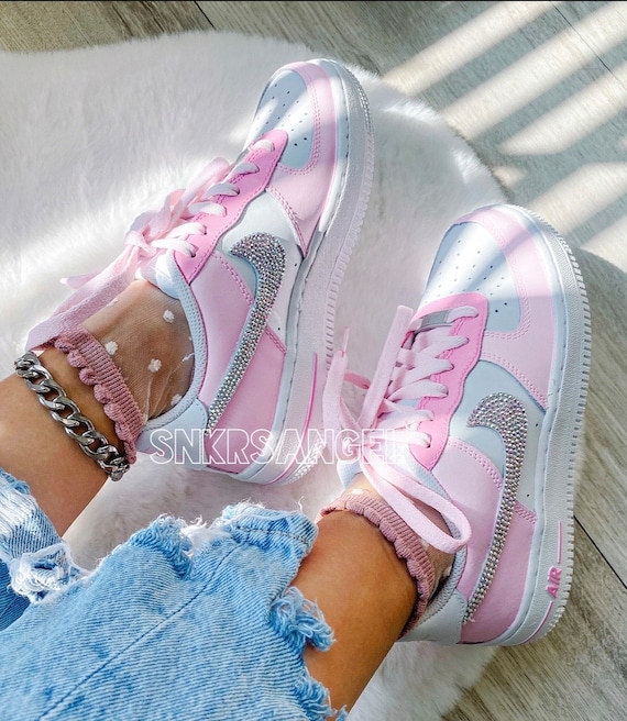 Nike Air Force 1 Low Custom Baby Pink, Rhinestones Crystals Nike Air Force 1 Low Custom Baby Pink, Rhinestones Crystals