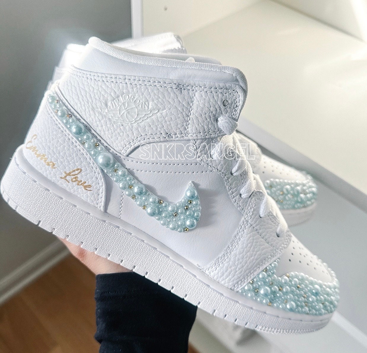 Wedding Air Jordan Mid Bride Sneakers Mrs Shoes Rhinestone Gold