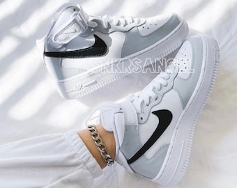 Custom nike air force 1 mid light gray grey black
