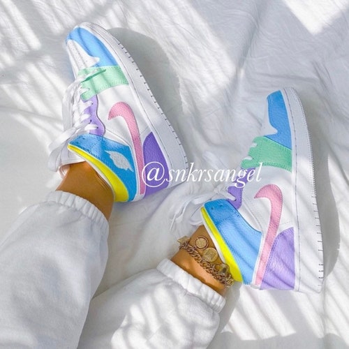 Custom Air Jordan 1 mid - Hand Painted Women’s Nike - Multicolor shoes