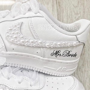 Nike Wedding personalized sneakers, prom, graduation pearl swarovski crystal bridal shoes, AF 1 wedding bling sneakers image 1