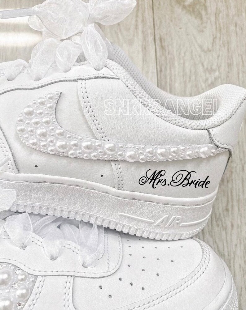 Nike Wedding personalized sneakers, prom, graduation pearl swarovski crystal bridal shoes, AF 1 wedding bling sneakers image 1