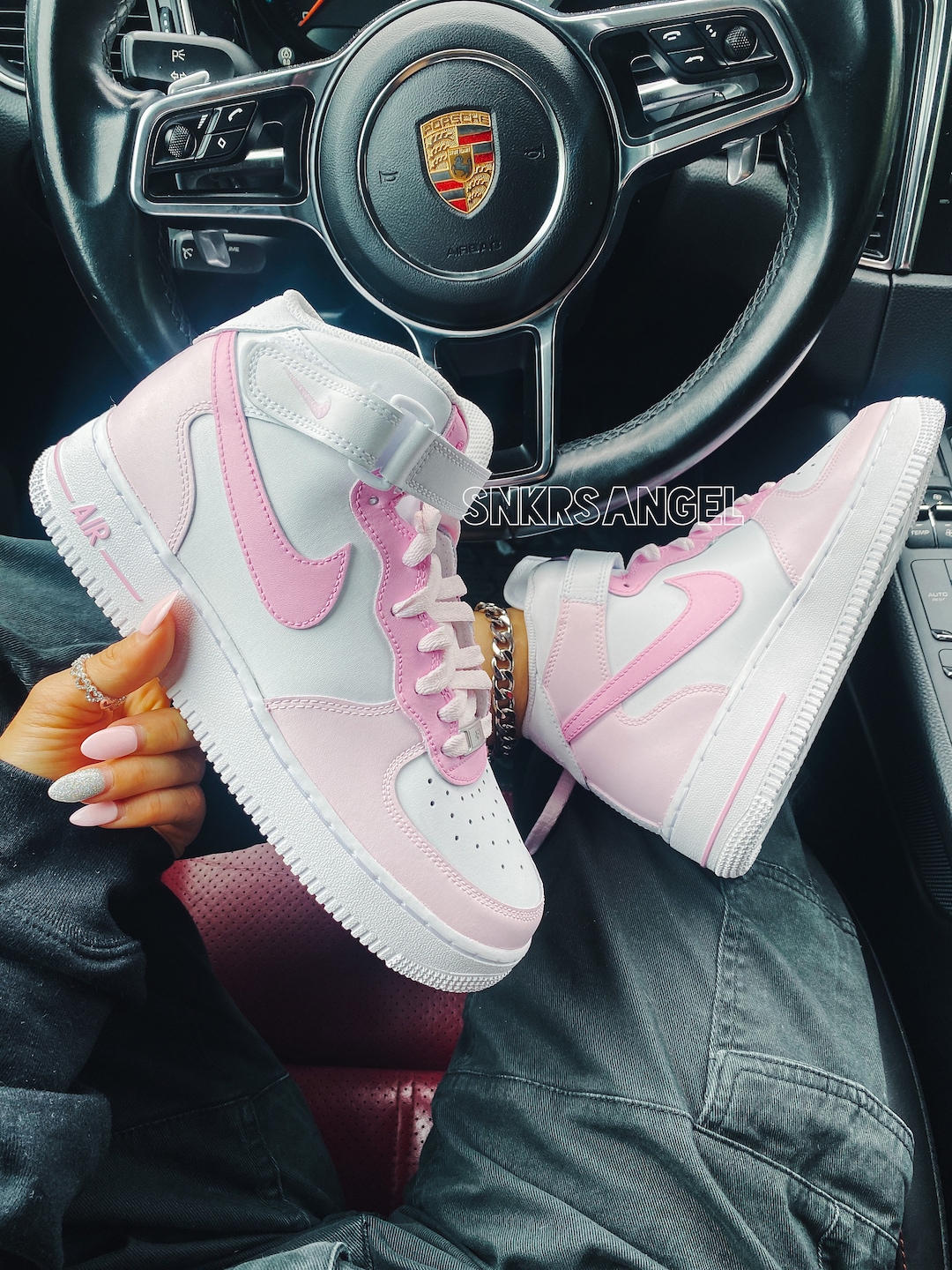 Nike Air Force 1 ホワイト/ピンク ロープカスタム NIKE AF1 ピンク ロープ カスタム