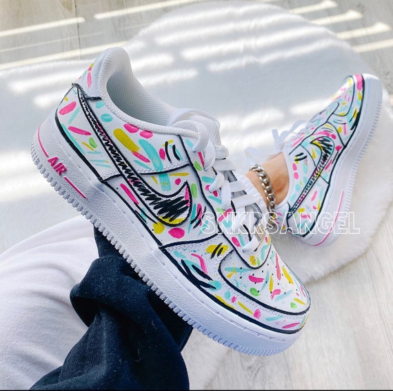 Nike Air Force 1 Custom Double Paint Splatter White Black Sneakers All Sizes